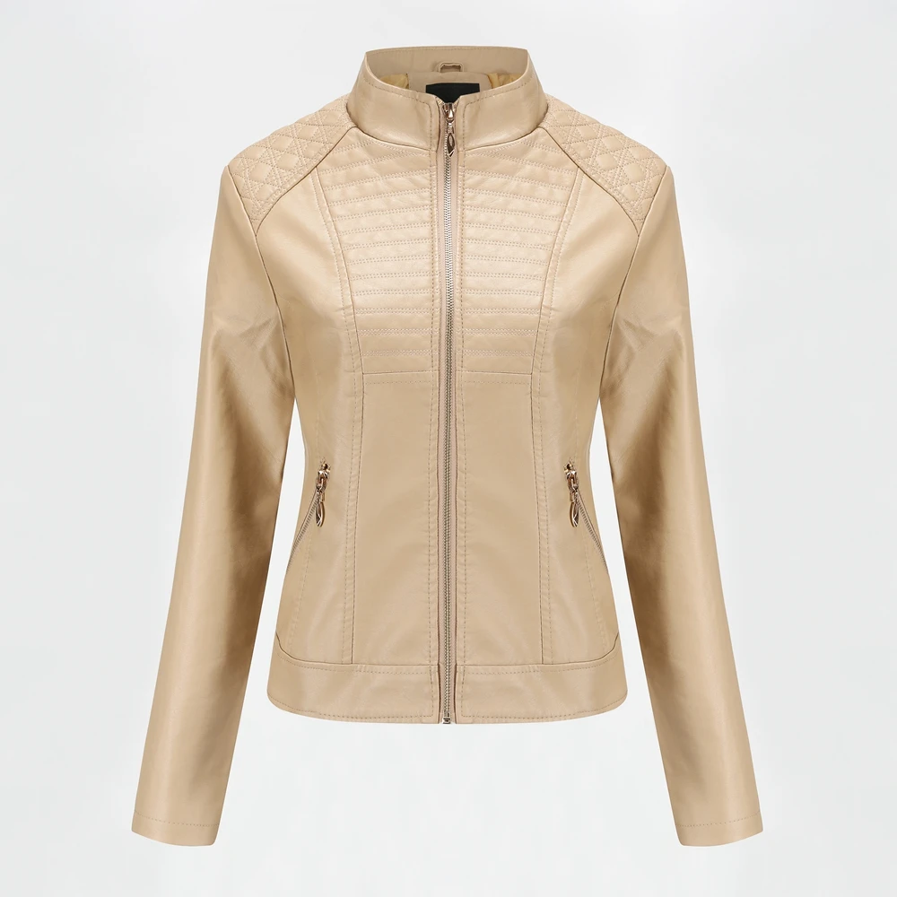 New Loose PU Faux Leather Pure color Jacket Women Classic Moto Biker windbreak Coat  Spring Autumn Lady Basic zipper Outerwear