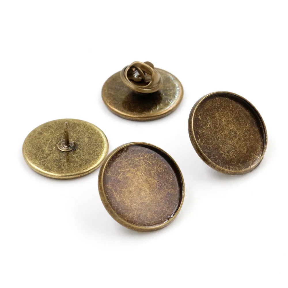 10pcs 20mm Inner Size Bronze Silver Plated Copper Material Brooch Cabochon Base Blank Cufflink Spacer Settings Tie Tack Pins | Украшения и