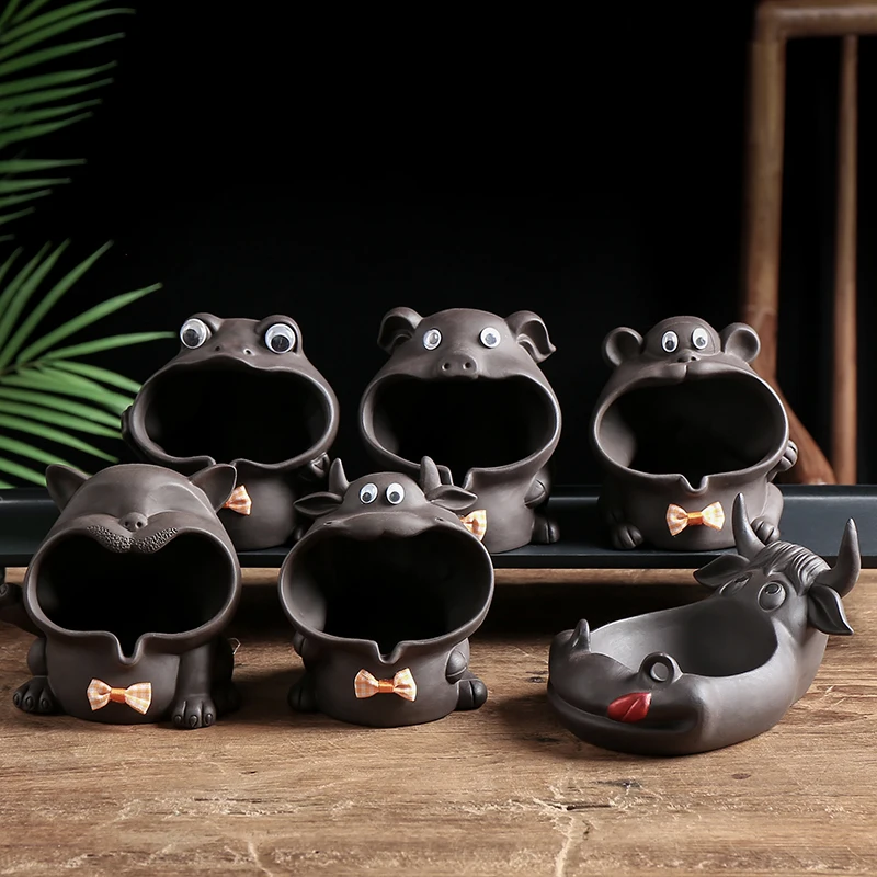 

Large Household Cartoon Dog Ashtray Creative Multifunctional Purple Sand Storage Ornaments Ceramic Frog Cow Pig Ashtray