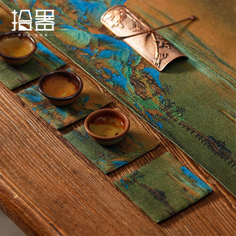 Подставка для чашек Jiangshan Map Coaster из хлопка и льна с принтом ручная роспись
