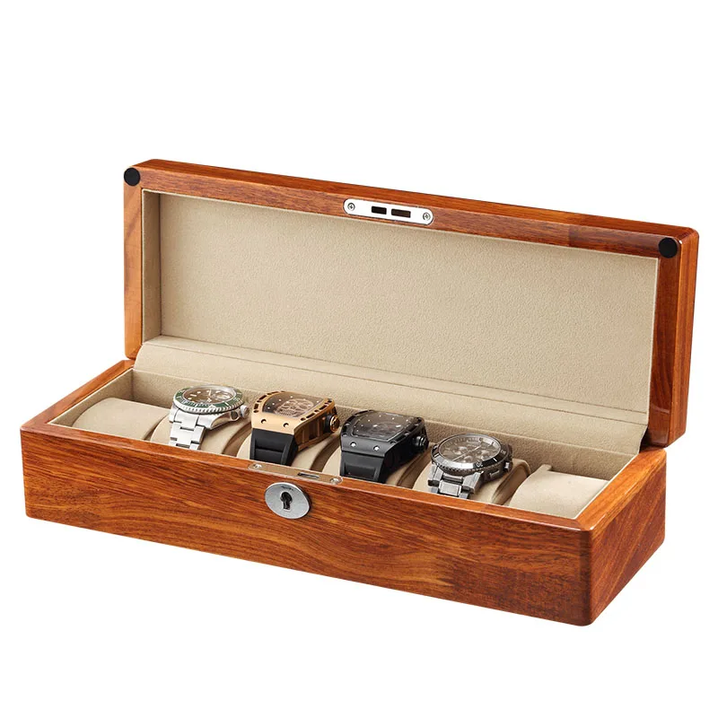 

6 Slots Wood Watch Display Case Box Glass Top Jewelry Storage Organizer Gift Men