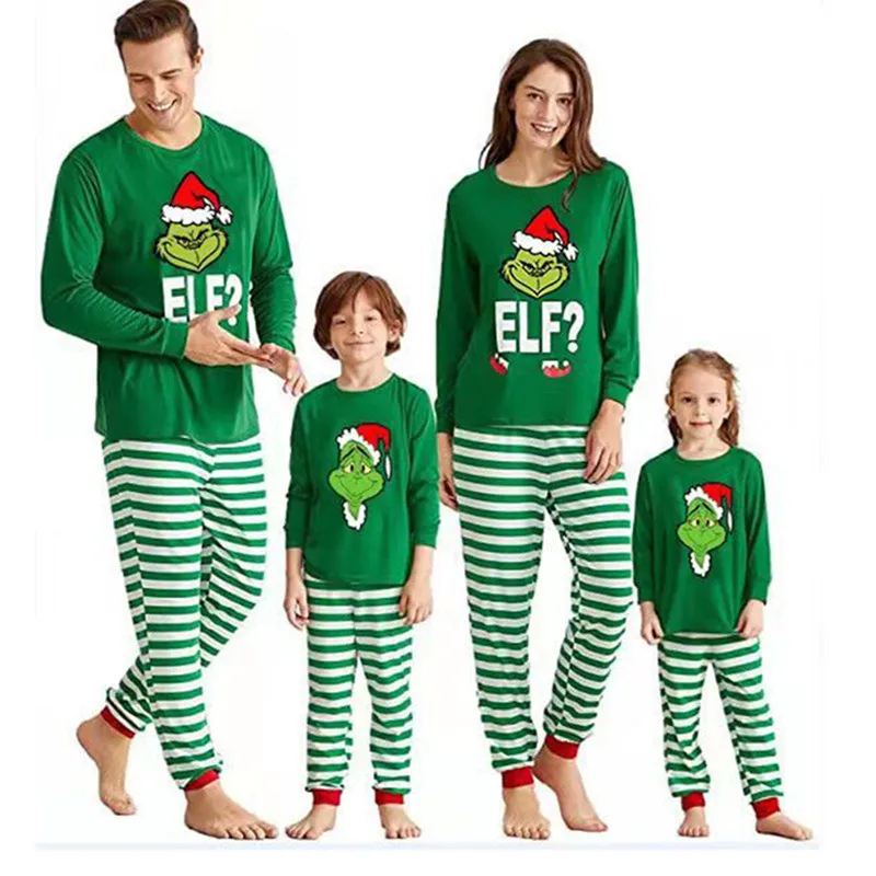 

Christmas Family matching clothes pajamas 2022 new Xmas cartoon alphabet elf pajamas adult kids suit baby jumpsuit home service