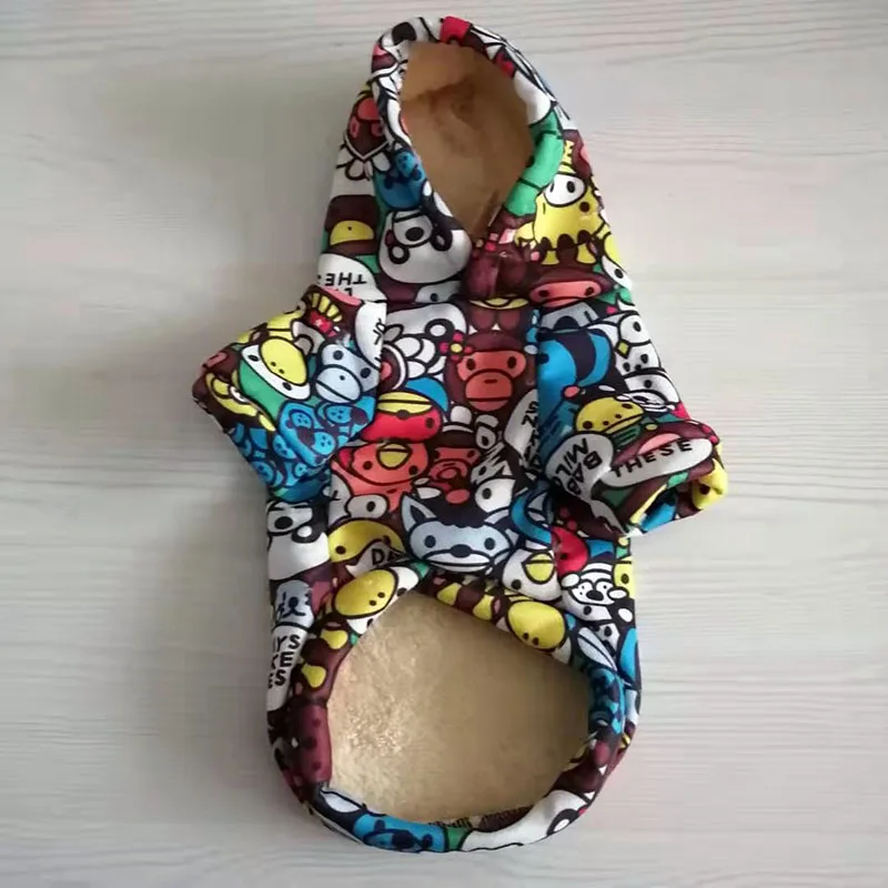 Зимние толстовки с капюшоном для собак пальто принтом животных куртка щенков