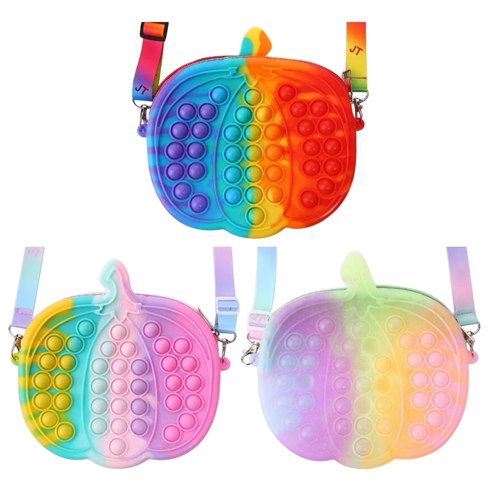 

Silicone Pumpkin Shoulder Bag Push Bubble Autism Needs Toys Sensory Squeeze Stress Reliver Decompression Puzzle Game Kids Gift
