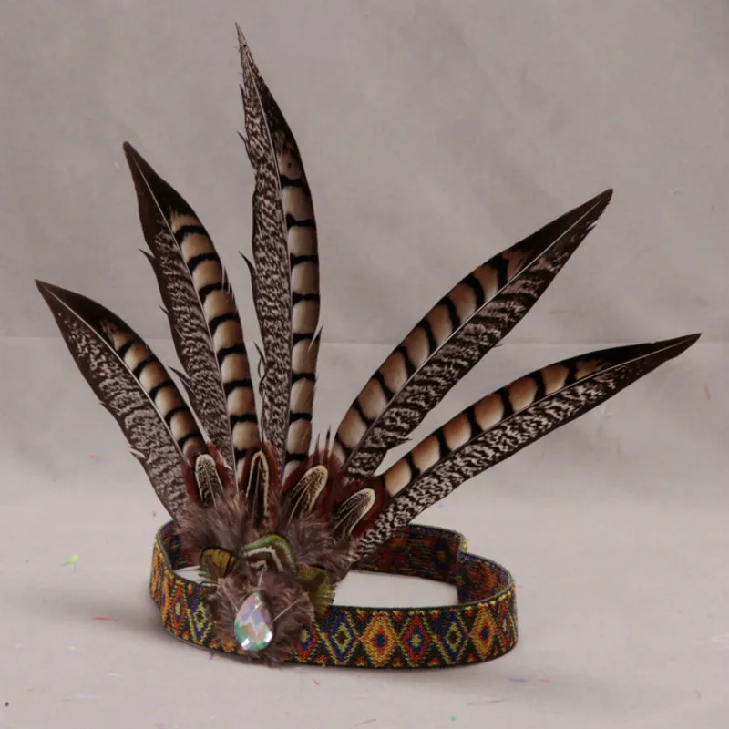 Indian Feather Headband Pheasant Hair Decorated African Emirates Hat Catwalk Show Performance Props Feather Headcraft Headdress