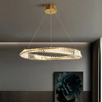kobuc crystal chandelier lighting for living room bedroom dining home pendant light modern round ring gold ceiling hanging lamp