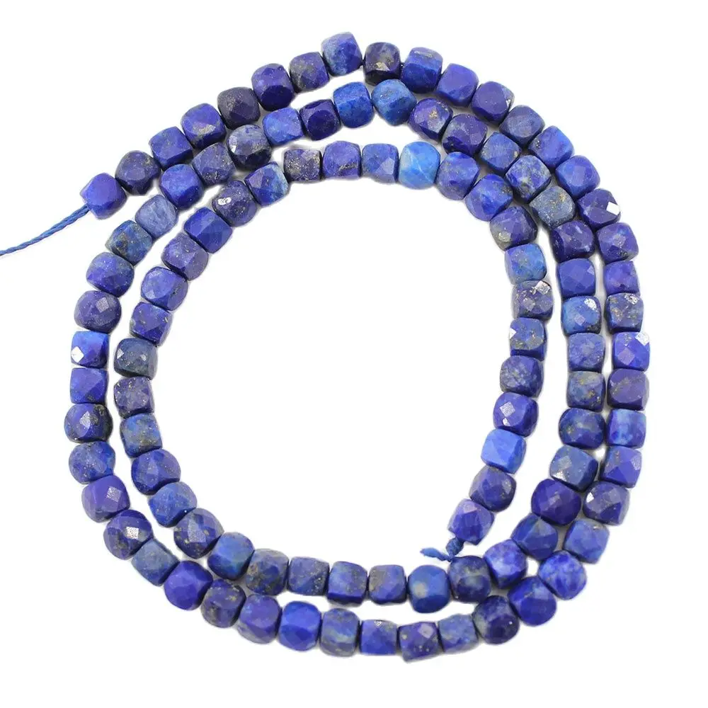 

APDGG Natural Stone 4MM Faceted Cubic Blue Lapis Lazuli Loose Beads 15.5" Strands For Necklace Bracelet Jewelry Making DIY