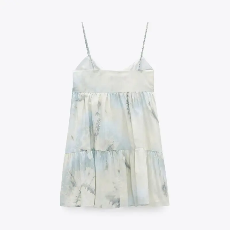 

EleeMee 2021 Summer Tie Dye Print Fashion Mini Dresses Single Breasted Sling Dress Fashion Street Club Vestido Size S-L