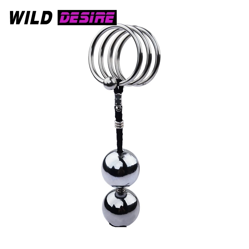Металлическое кольцо для пениса с анальными бусинами тренажер металлический шар