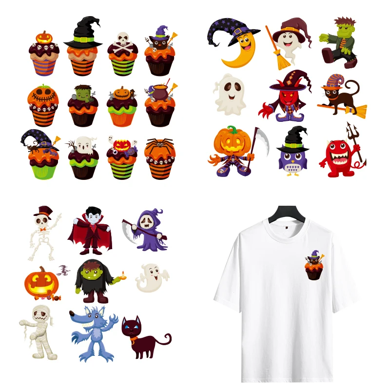 Набор термотрансферных нашивок на одежду с изображением тыквы и черепа Хэллоуин