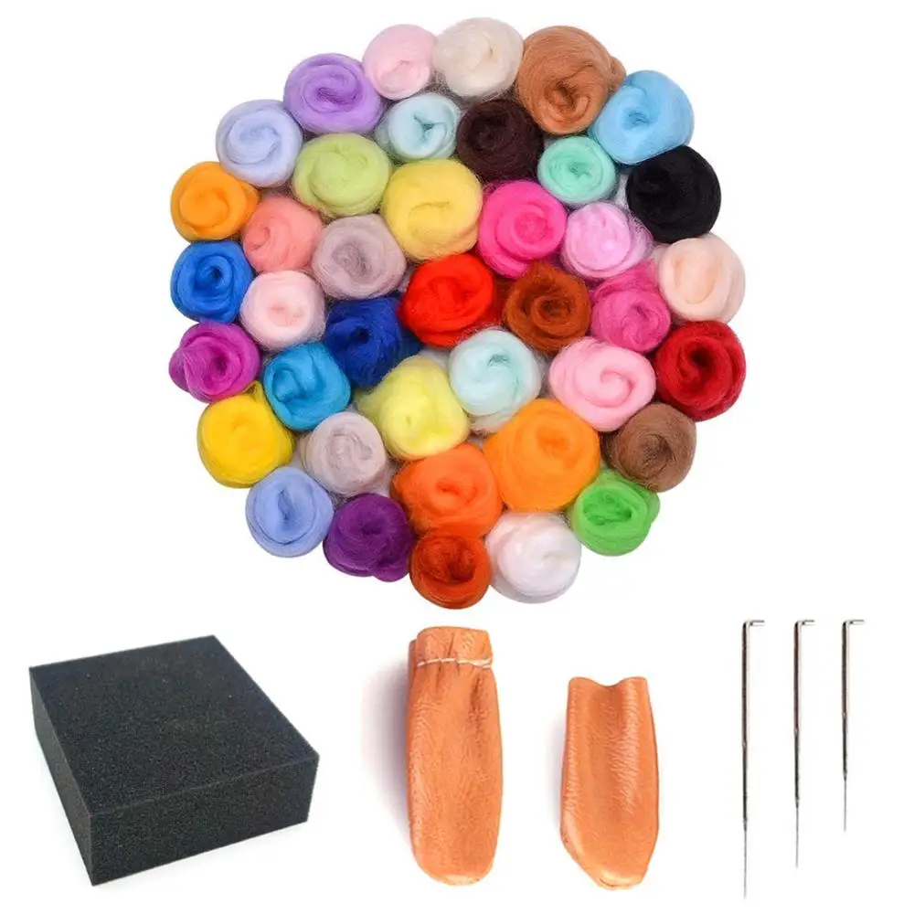 

120g Felting Wool for Needle Felting Starter Kit 40 Color x 3g - 3 Needles, 1 Pair Leather Gloves, Foam Mat