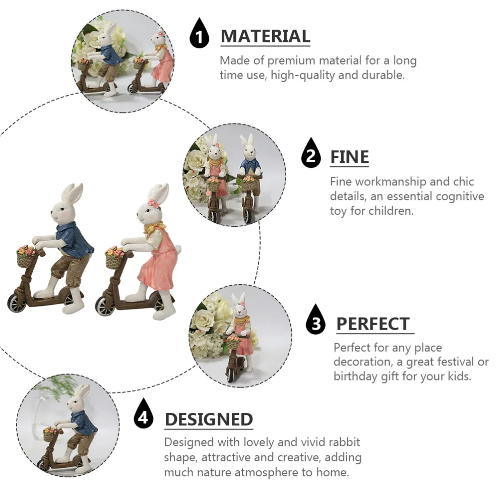 

1 pair of Home Easter Ornament Resin Rabbit Decoration Scene Decoration