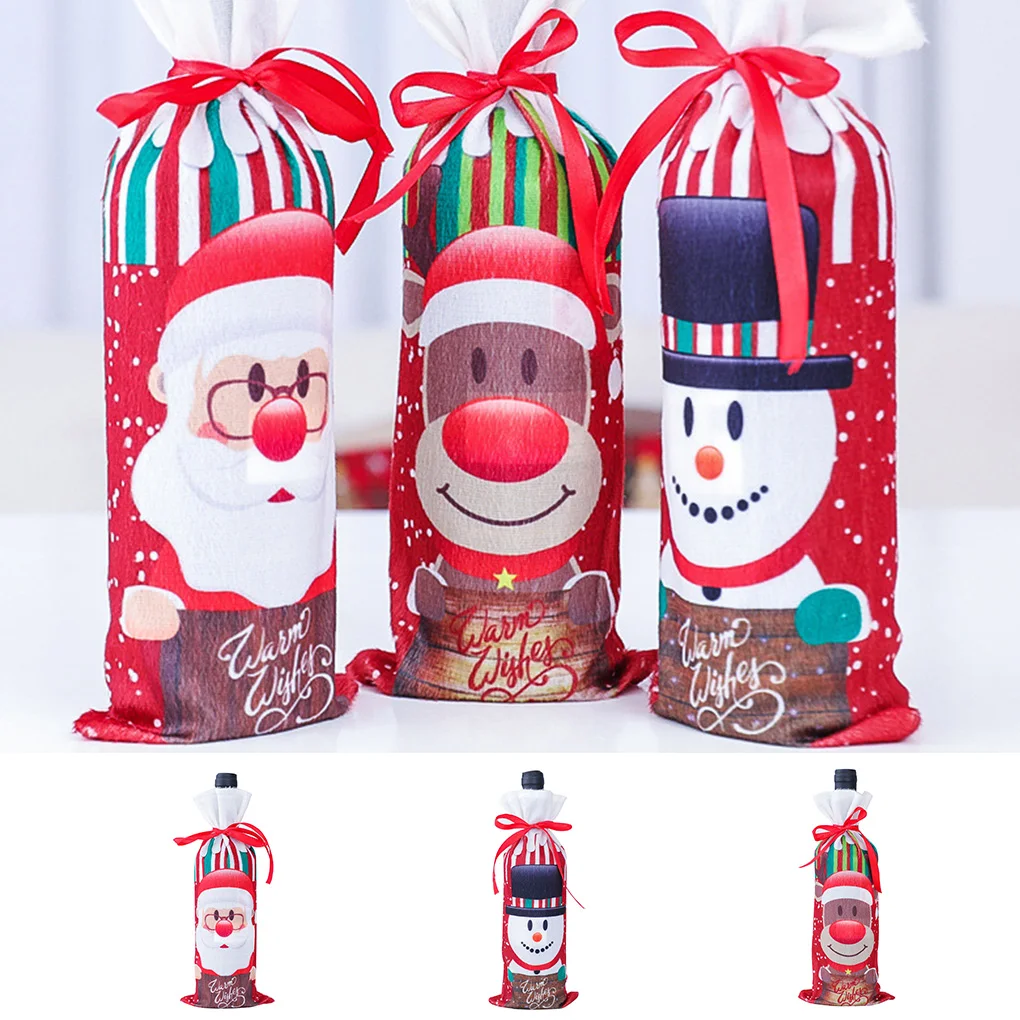 Новый чехол для бутылки вина и шампанского тканевый с рисунком снеговика дома