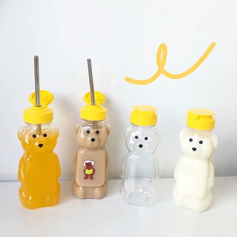 

Lovely Cartoon Bear Straw Cup Water Bottle with Lid Leakproof Home Travel Couples Children Festival Gift 250ml