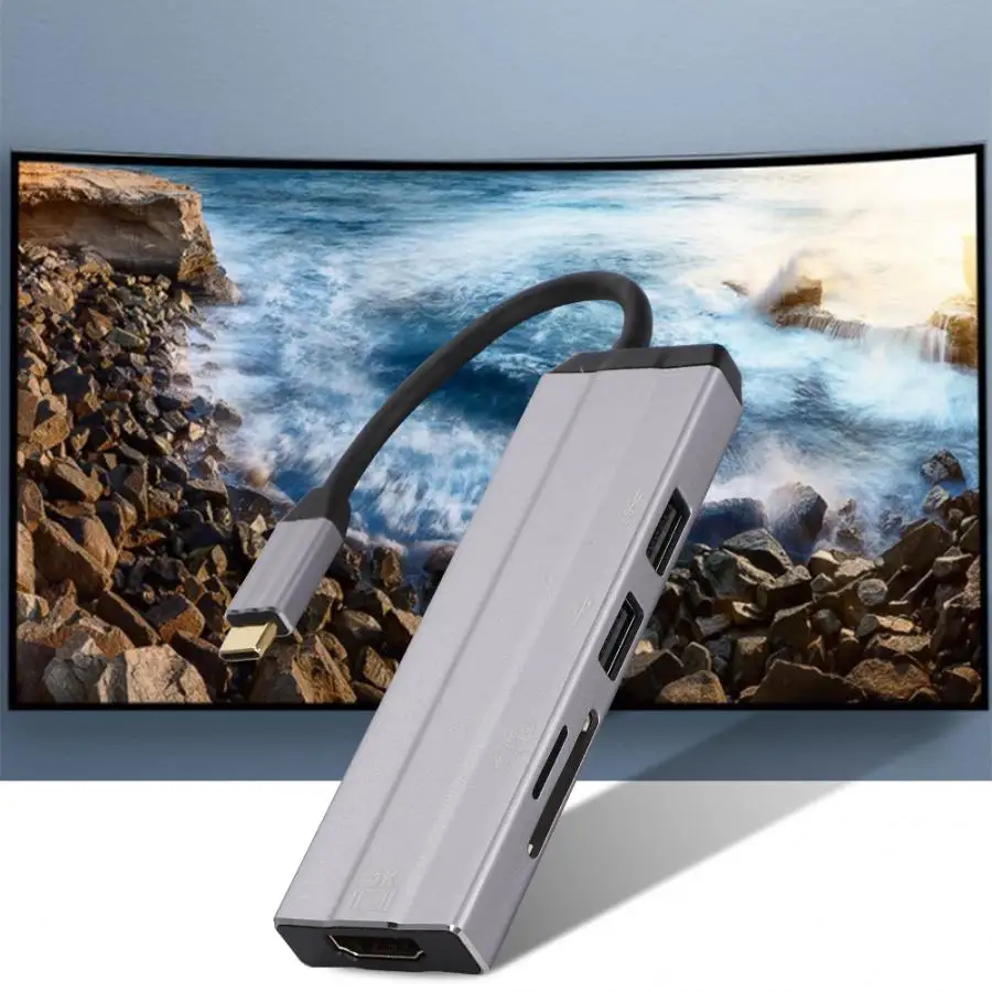 Док-Станция HDMI 6 в 1 Type-c TF + безопасная цифровая карта памяти USB2.0 USB3.0 Стандартная