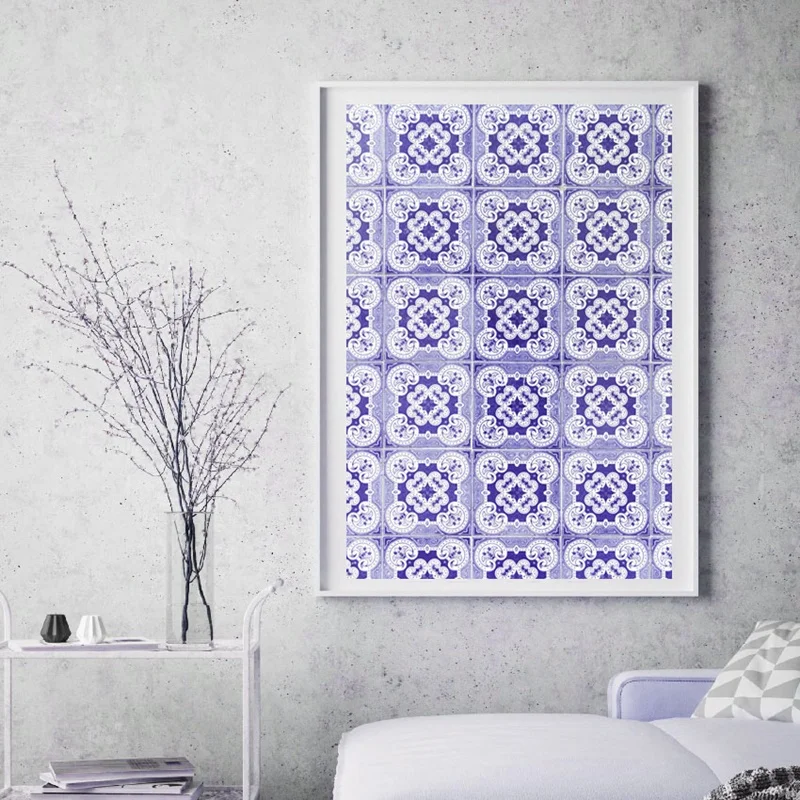 

Blue Persian Rug Pattern Canvas Painting Wall Art Abstract Poster Arabian Style Pictures for Living Room Home Decor Cuadros
