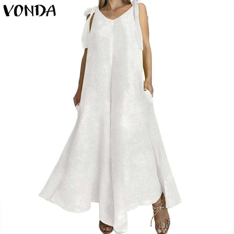

Women Asymmetric Dress Vintage Solid Color Long Maxi Dresses 2021 VONDA Casual Vestido S- Robe Femme Summer Sundress
