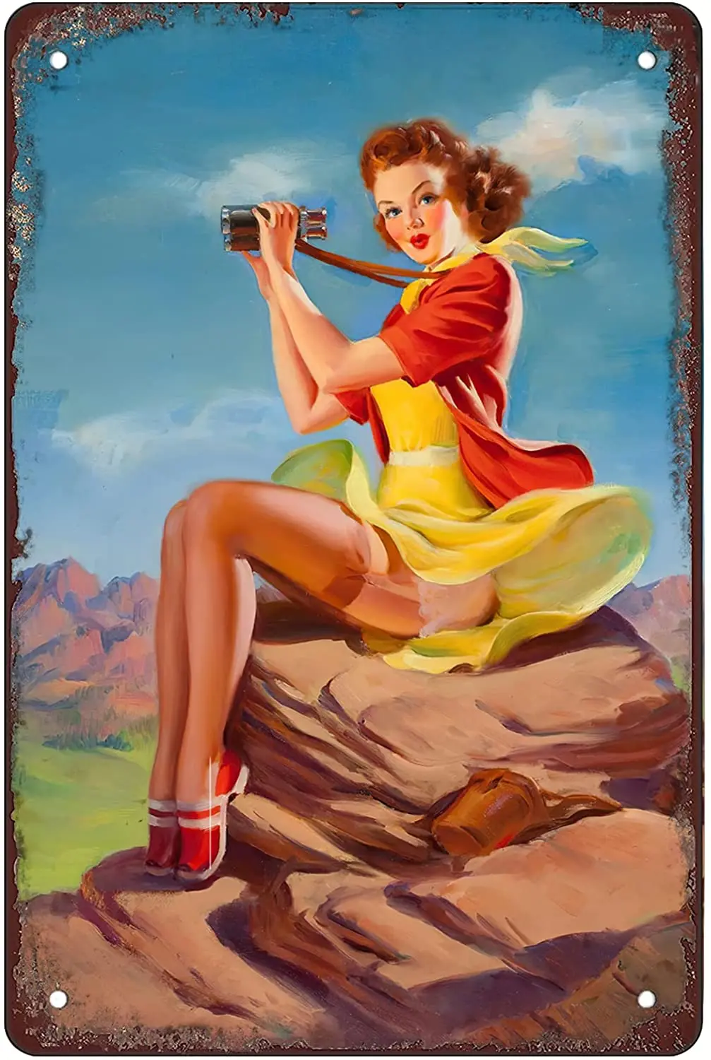 

Rosefinch Stone Retro Funny Metal Sign Sheet Signs Tin Sign,Pinup Girl Looking at Telescope Wall Decoration, Size:8 x 12