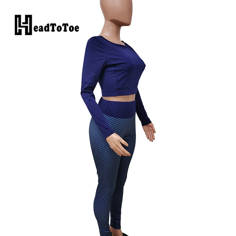 

Solid Sporty Basic 2 Piece Set Women Full Sleeve Round Neck Backless Skinny Pencil Two Piece Outfits Woman