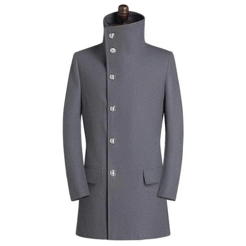 

England Style Fashion Slim Fit Mens Trench Solid Stand Collar New Autumn Casual Windbreakers Overcoat Business Mens Woolen Coats