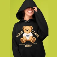 street fashion teddy bear print women hoodie cartoon crewneck clothing vintage loose sweatshirt street hoodie hip hop ladies