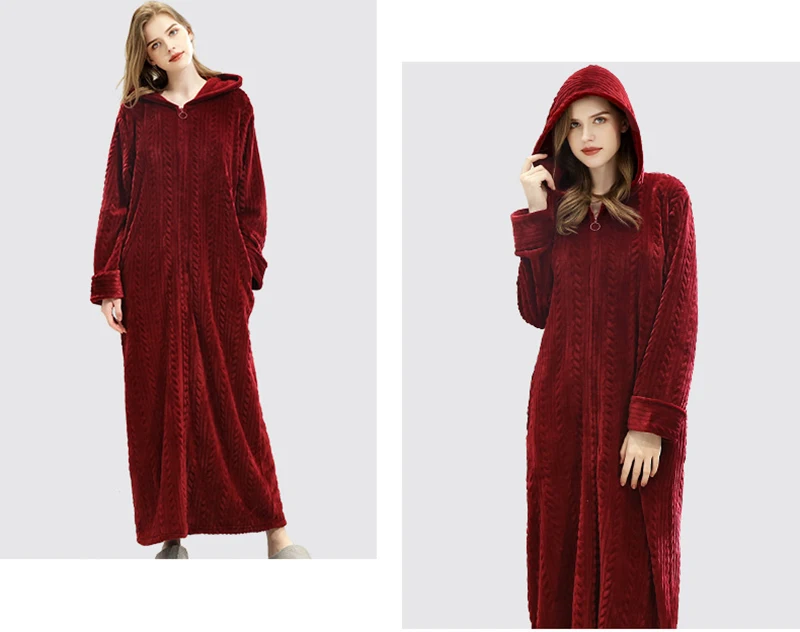 Roupão de Banho com Capuz Longo para as Mulheres Pijamas dos Homens Vestido de Vestir Flanela Velo Roupões Inverno Quente Housecoat Camisola 13 High Quality Pijamas e Moda Íntima