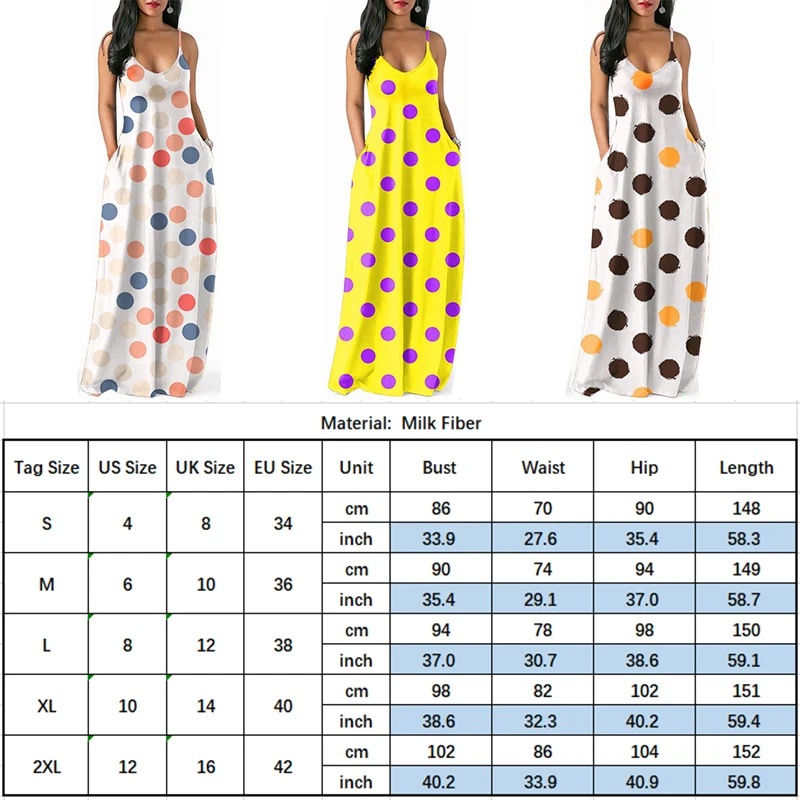

Fashion Women Polk Dots Dress Summer Boho Sling Floral Point Long Maxi Dress Split Cocktail Party Beach Bohemia Sundress