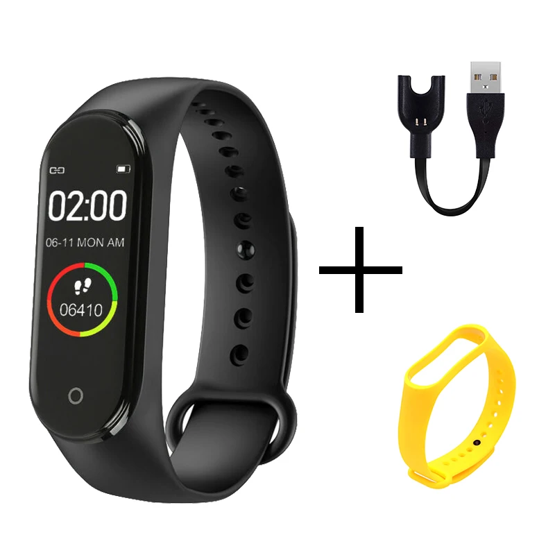 Трендовые часы с датой умные часы M4 Smartband фитнес-трекер умные часы кровяное давление пульсометр Интеллектуальный водонепроницаемый - Цвет: black yellow