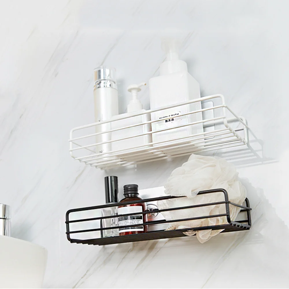 

2pcs Bathroom Iron Storage Rack Free of Punch Shelves Shower Hanging Frame (White with Sticker, Black with Sticker)
