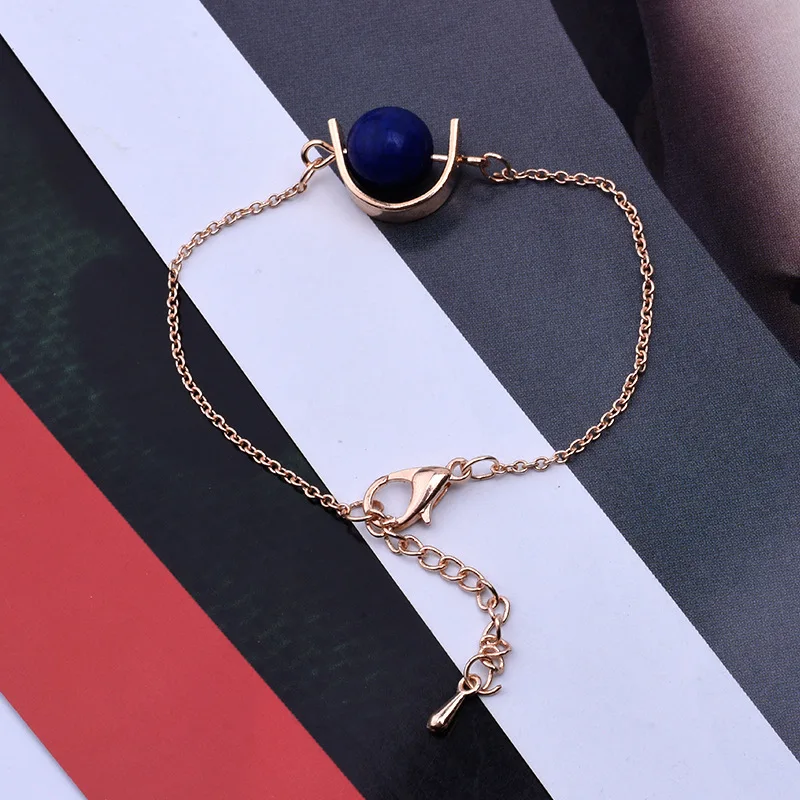 Трендовые простые бусы из природного камня браслеты на цепочке полукруглые