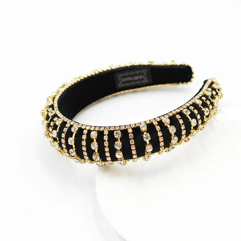 

Female Luxurious Color Crystal Rhinestones Hair Hoop Girls Baroque Tiaras Wide Headband Headwear E56A