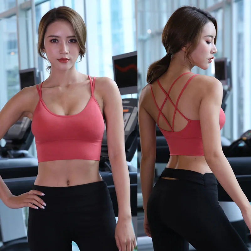 

Strap Cross Back Sports Brassiere Fitness Running Shock-Resistant Push Up Yoga Vest Style Non-Steel Ring Underwear