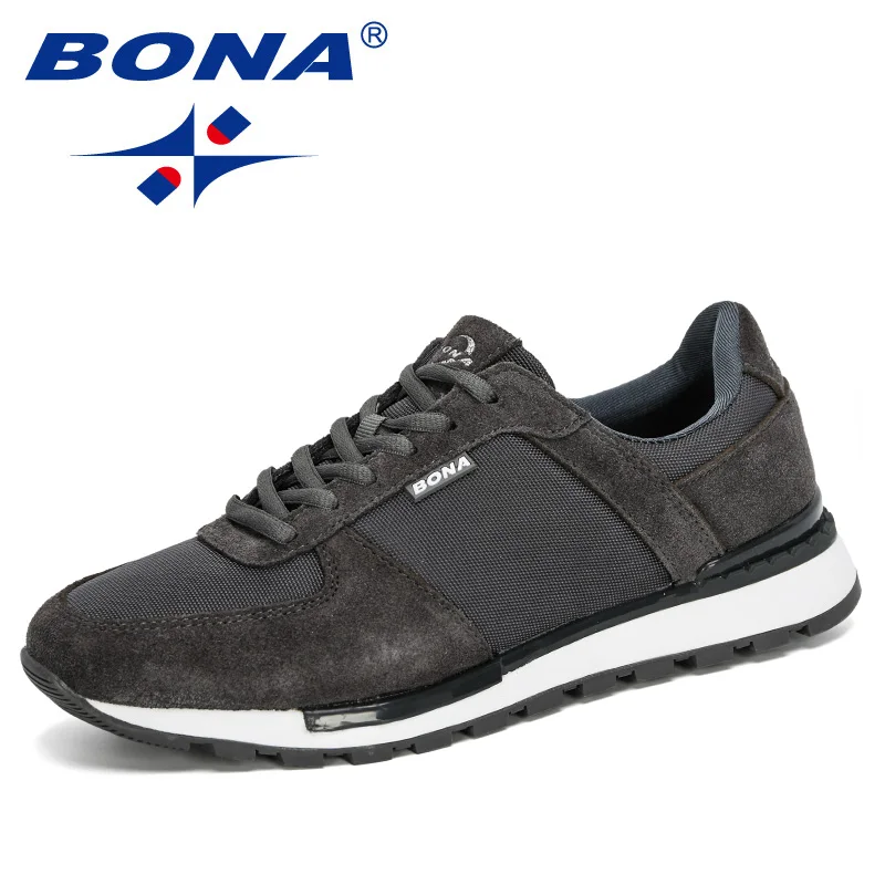 BONA 2020 Suede Leather Men Running Shoes Zapatillas Hombre Deportiva Man Lace-Up Jogging Sneakers Men Sport Shoes Comfortable