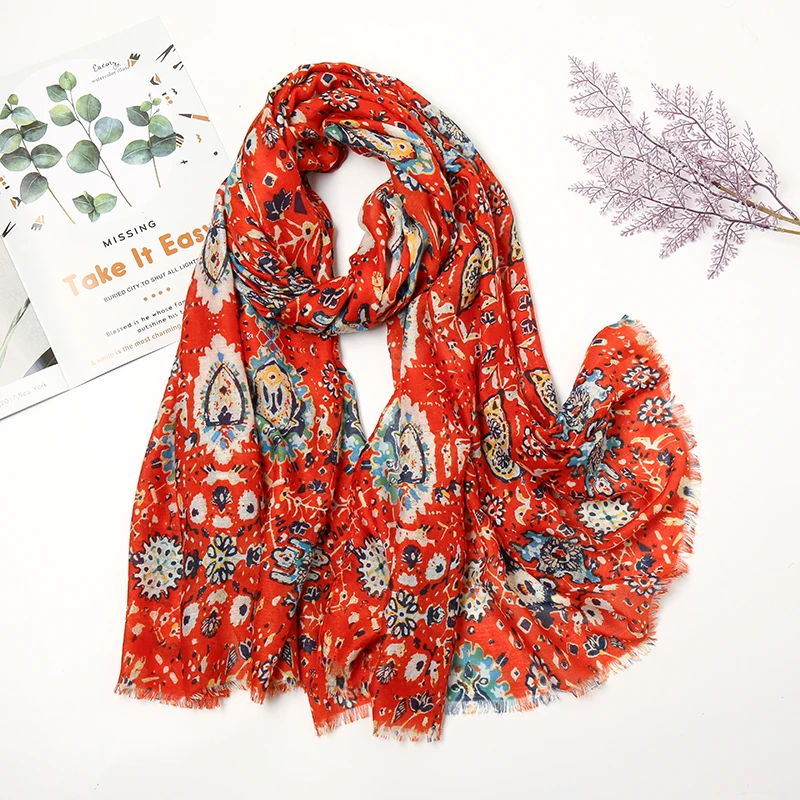 Женский шарф из вискозы с принтом цветочный мусульманский хлопок хиджаб