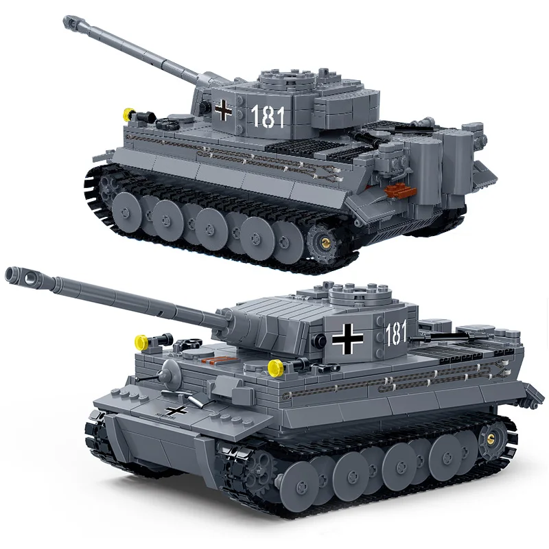WW2 Military Tiger Heavy Tank Building Blocks Army Weapon Figure T-34 Soviet Sherman M4A1 Bricks Set MOC Children Toys Gift | Игрушки и