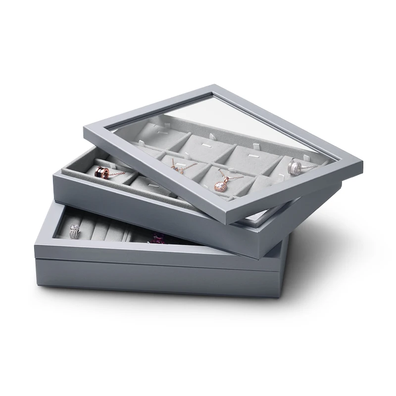 Oirlv New High-End Leather + Microfiber Light Gray Jewelry Storage Box Jewelry Necklace Pendant Bracelet Storage Display Box