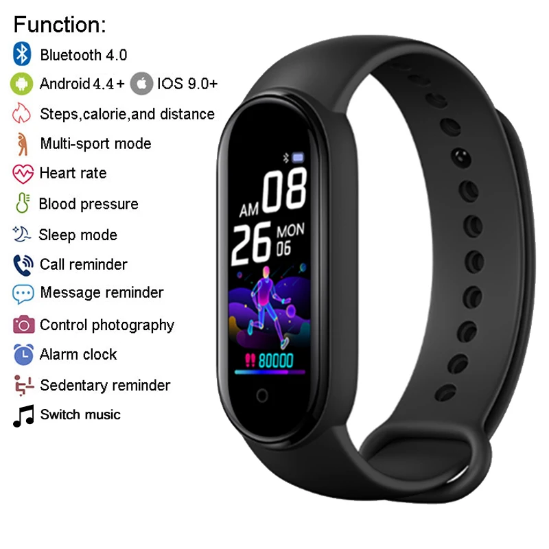 

Smart Band Men Women M5 Smart Watch Heart Rate Blood Pressure Sleep Monitor Pedometer Bluetooth Connection for IOS Android