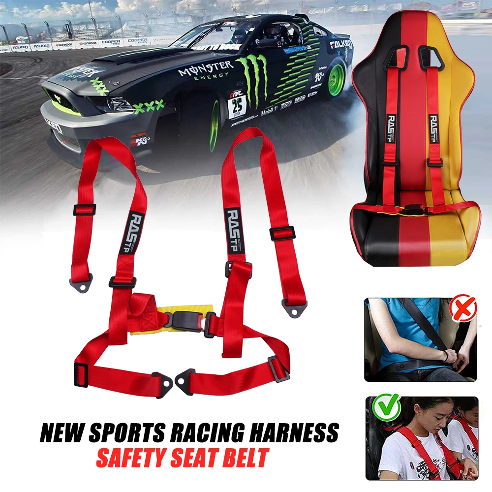 

RASTP-2 inch Universal 4 Point Bolt Mounting Racing Seat Belt Safety Harness High Grade Strap Nylon Belts RS-BAG032-TP