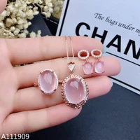 kjjeaxcmy boutique jewelry 925 sterling silver inlaid natural ross quartz necklace ring earring suit support detection romantic