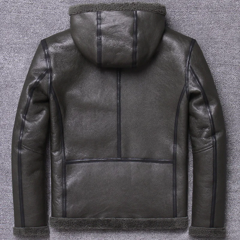 Мужская короткая куртка из овчины с капюшоном винтажная натуральной овечьей