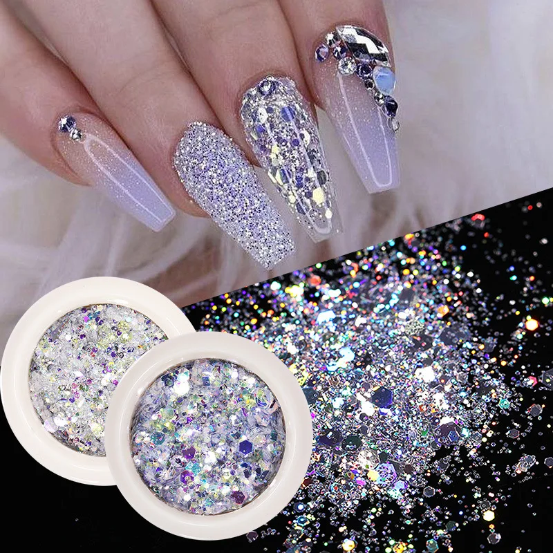 

8PCS 3D Nail Glitter Flakes Holographic Mix Powder Sequins Sparkling Manicure Nail Art Pigment Decoration Tools