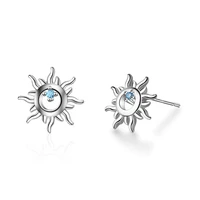sun flower earrings female korean temperament earrings blue zircon small fresh personality accessories earrings