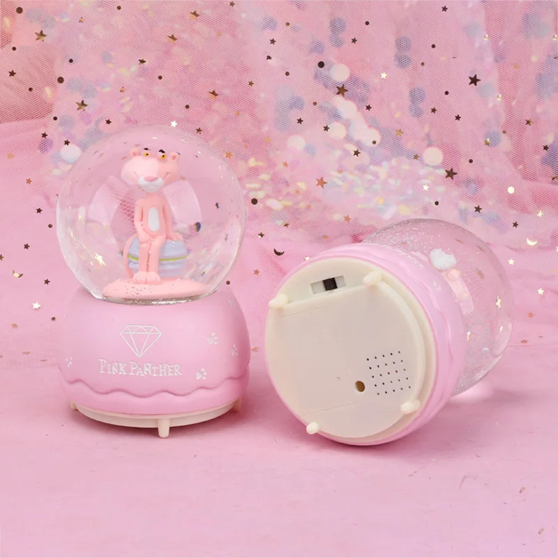 Креативный розовый Леопардовый Снежный шар хрустальный вращающаяся музыкальная