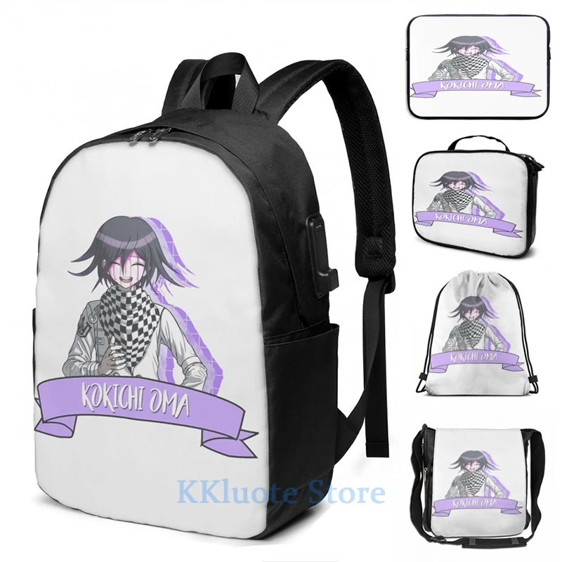 Забавный рюкзак с графическим принтом Danganronpa Kokichi Oma USB зарядка мужские школьные