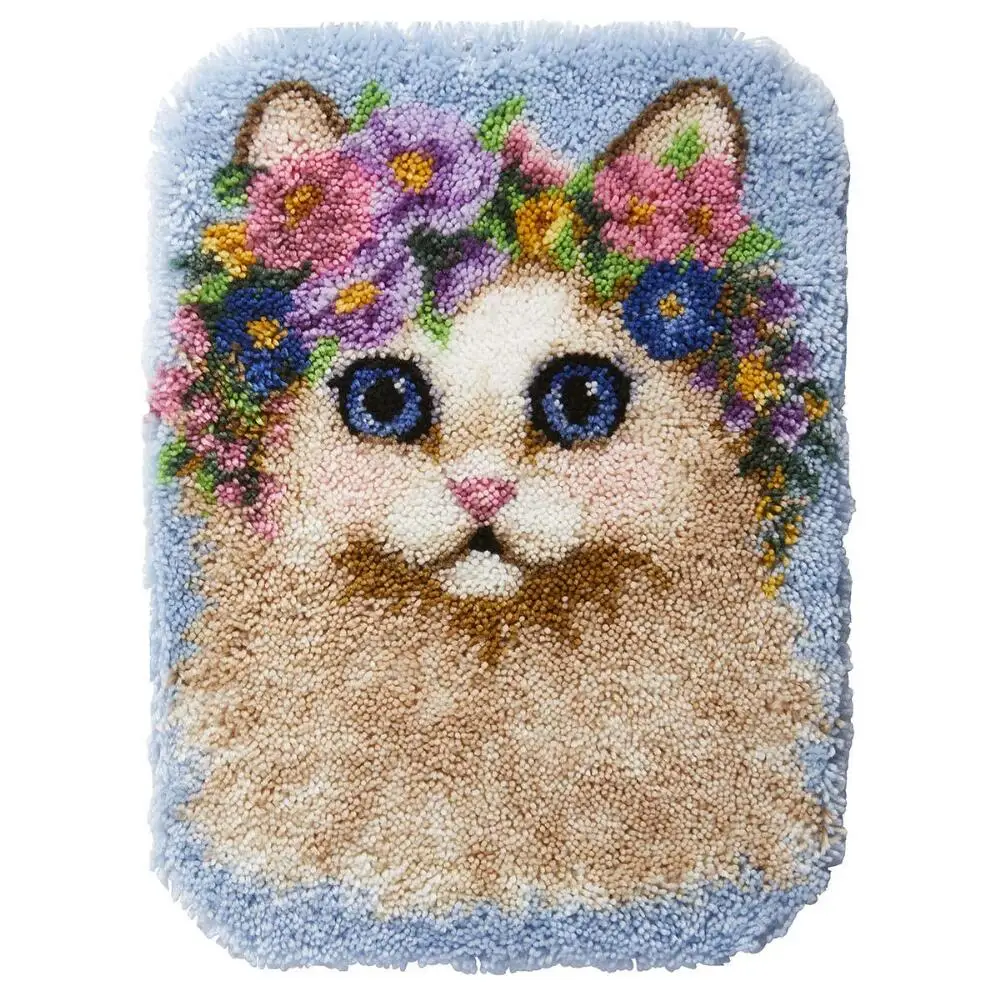

Latch Hook Kits Rug Cat 3D Pattern Preprinted Canvas Crochet Needlework Crafts Floor DIY Latch Kits for Adults/Kids
