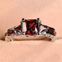personality square red crystal zircon ring delicate wedding rings for women aaa red zircon handmade ladies engagement rings