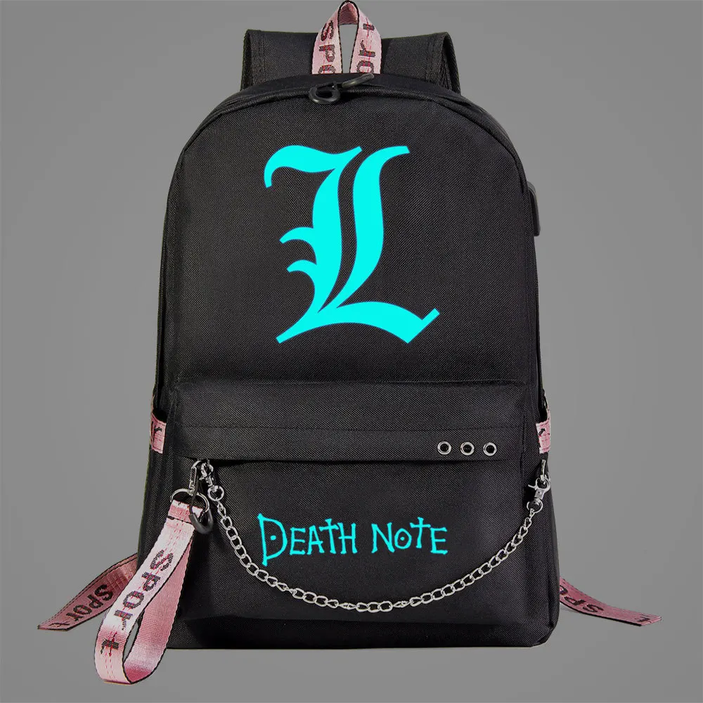 

Anime Death Note Luminous Backpack Teenager Kids Student School Bags Women Men USB Charging Chain Bundle Travel Bags Mochila