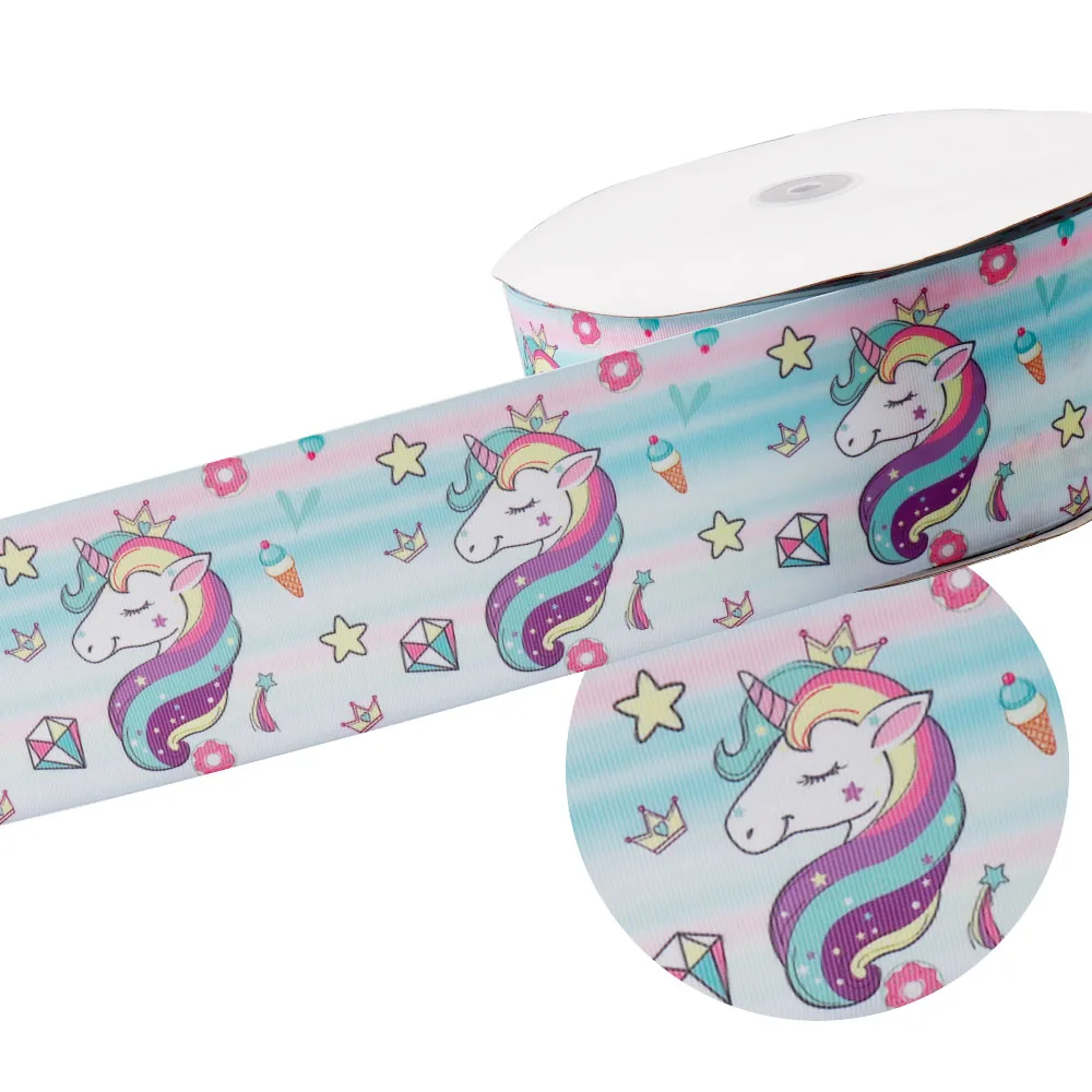 

IBOWS 2Yards 75mm Unicorn Thermal Transfer Ribbon Grosgrain Ribbon For Home Decoration Sewing DIY Hair Bows Craft Materials