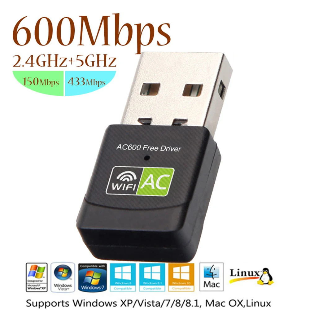

USB-адаптер Wi-Fi, 600 м, 2,4 ГГц, 5 ГГц