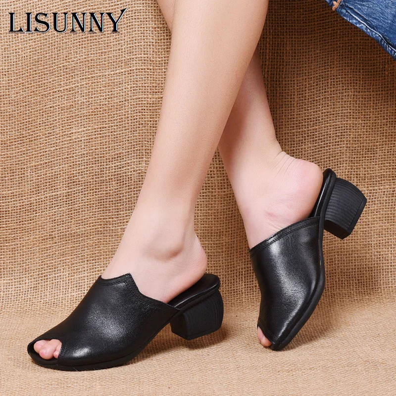 

LISUNNY Flip Flop Square heel High heels Muller slippers women 2021 summer shoes women Fashion Patchwork Shallow ladies shoes